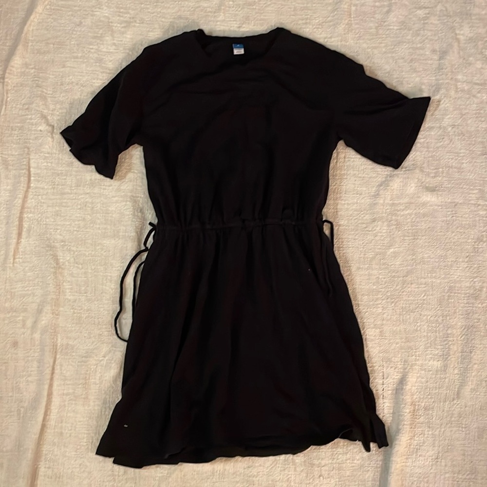 Black mini tshirt dress with tie waist